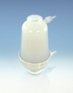 PALL NP5LB0201 Supracap 100 depth filter capsule, in-line style, 5 inch length, with single-layer media grade BIO 20 (0.4-1 µm retention rating), 1 to 1½ inch sanitary flange inlet and outlet