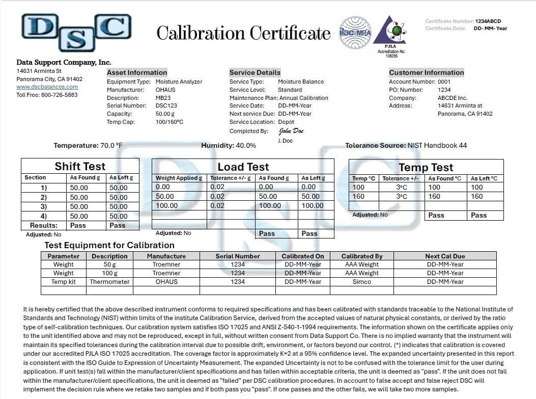 E-Copy ISO 17025 Calibration Certificate