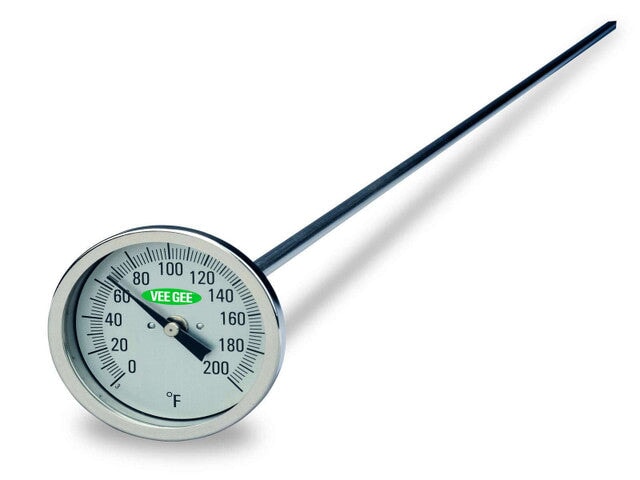 Heathrow Scientific 82200-36 Thermometer, Dial, 0° to 200°F, 3" Diameter, 36" Stem Length, 1/pk