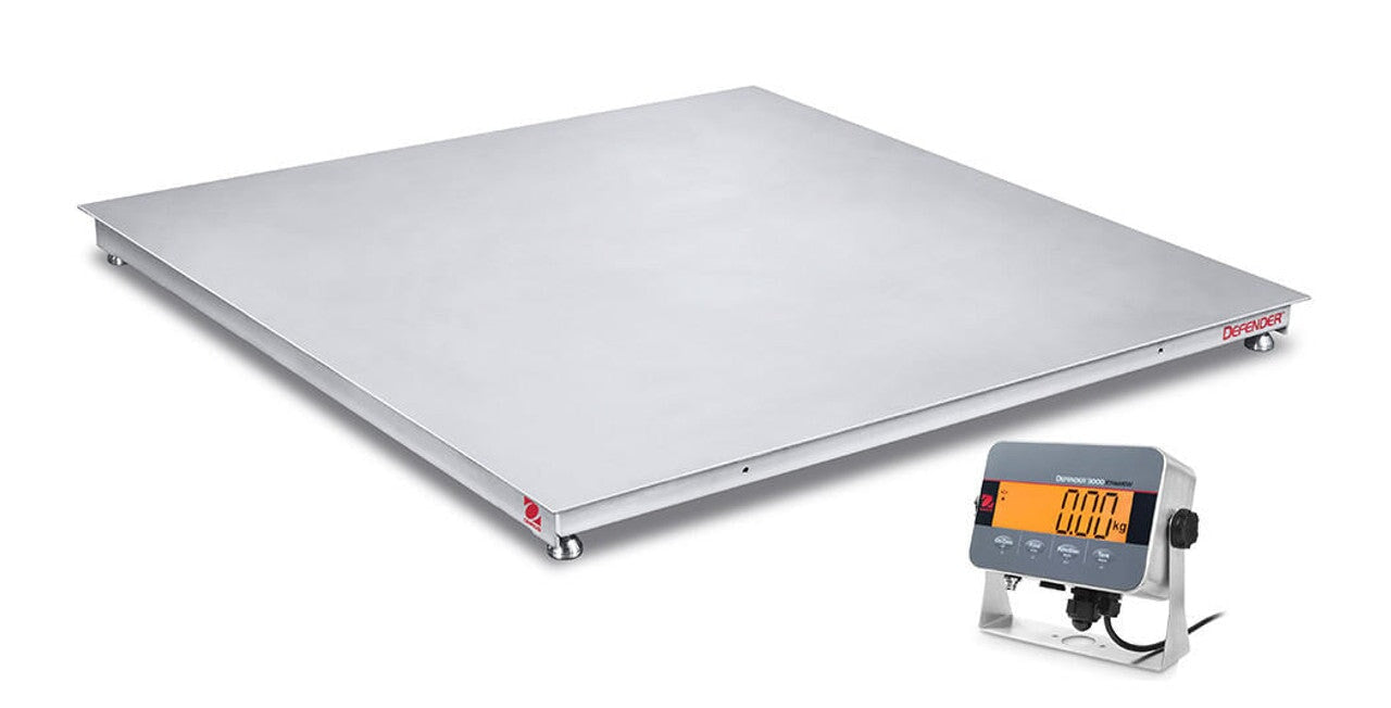Ohaus i-DF33XW2500C1L Defender 3000 Washdown Floor Scale, NTEP, 4' x 4', 2500 lb x 0.5 lb