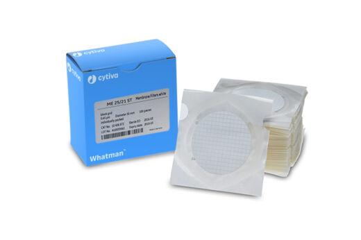 Whatman 10406572 Filter Circles, 50mm Dia, Mixed Cellulose Ester ME Range - ME 25/20, Gridded, White/ Black Grid 5mm, 0.45 micrometer Pore Size, Sterile, 100/pk (PN: 10406572)