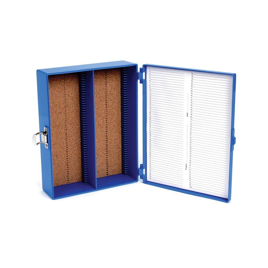 Heathrow Scientific 15979A Tall Slide Box 100-Place, Cork, Blue