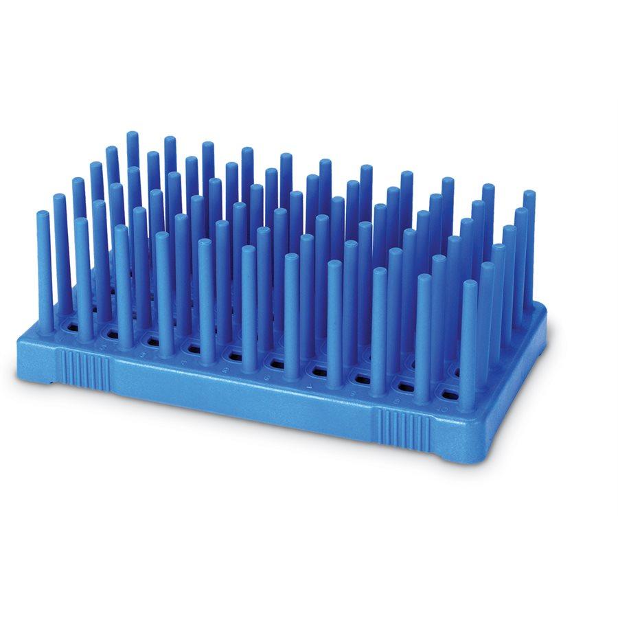 Heathrow Scientific 24311B Peg Tube Rack 50-Place, 14-17 mm, Blue