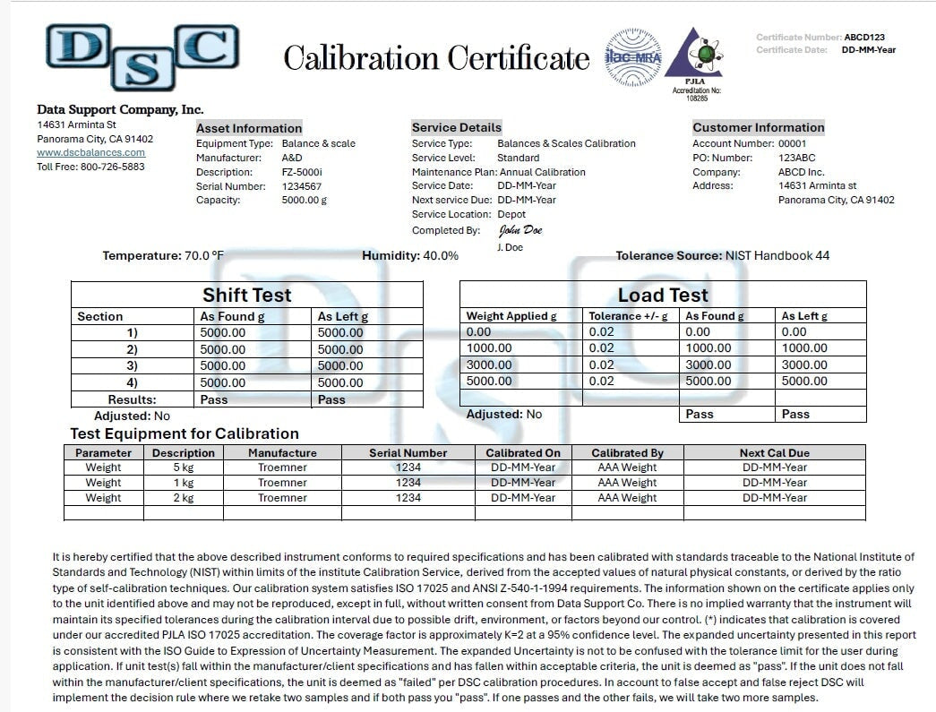E-Copy ISO 17025 Calibration Certificate