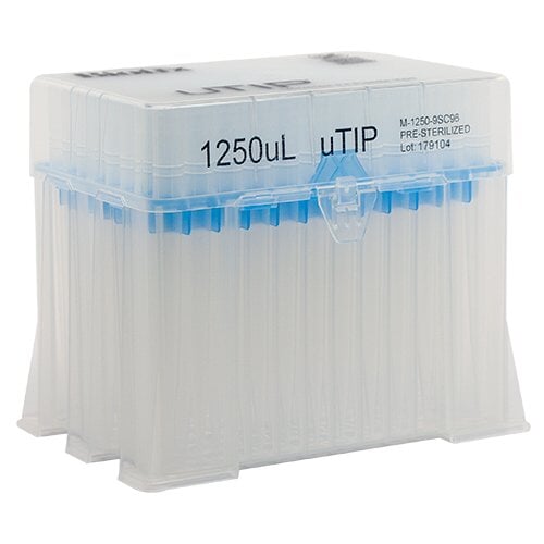 Biotix 63300047 Universal Pipette Tips 100-1250 μL Racked, Filtered, Sterilized, 10 racks of 96/pack (Rainin Alternative)