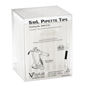 VistaLab 4058-5133 Pipette Tips 5mL, Clear, Sterile, Macro,Graduated, Individually Wrapped, 60 Tips