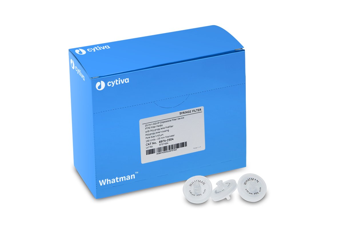 Whatman 6973-2504 25mm Dia, GD/PX, 0.45 micrometer Pore Size, Polyvinylidene Difluoride (PVDF), Hydrophilic, 1500/pk (PN:6973-2504)