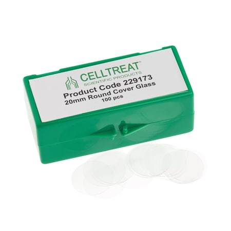 Celltreat 229173 Round Cover Glass 20mm , Fits 12 Well Plate, Sterile, Pack 100