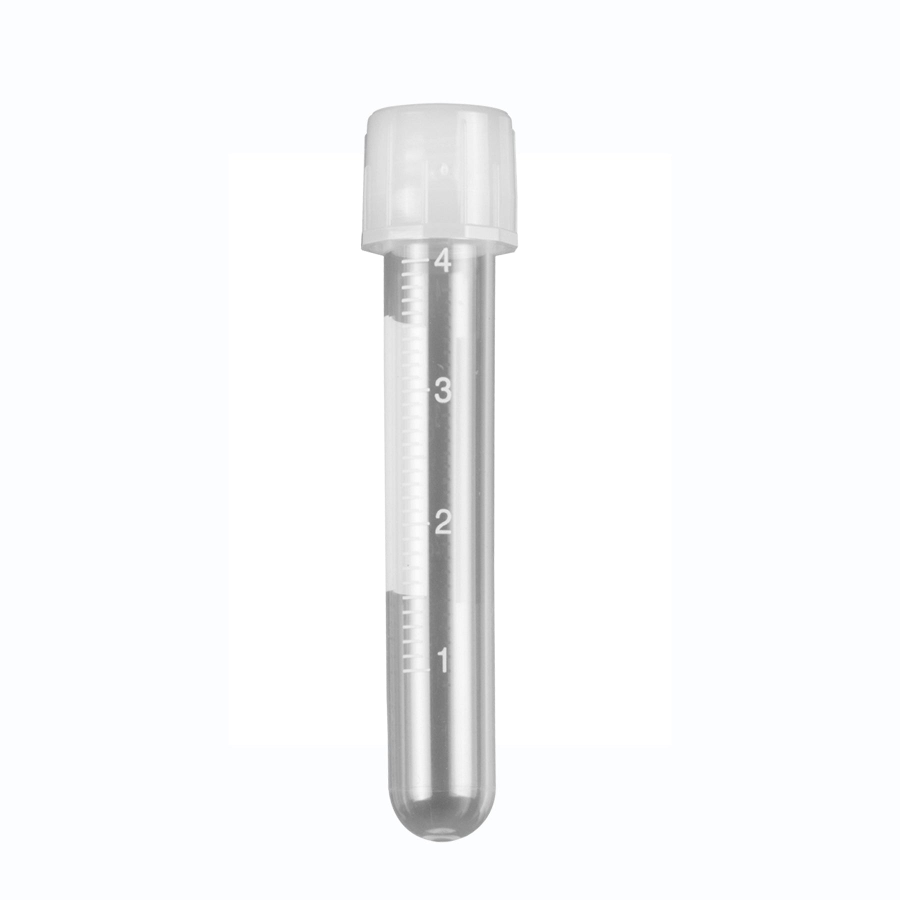 MTC Bio T8734 Culture Tube, 5mL, 12 x 75mm, PP, w/ attached 2-position screw-cap, printed graduations, sterile, individually wrapped