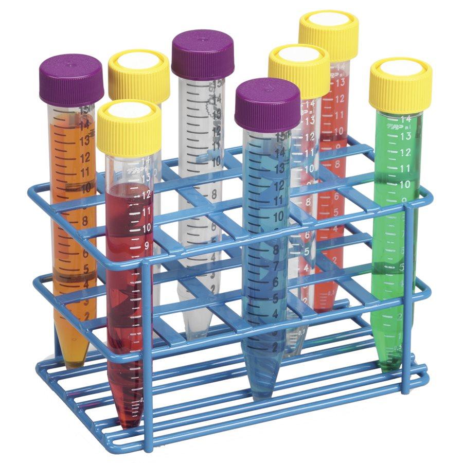 Heathrow Scientific HS23215 Coated Wire Tube Rack 16-18mm 15mL Tubes, 3x5 Format, Blue