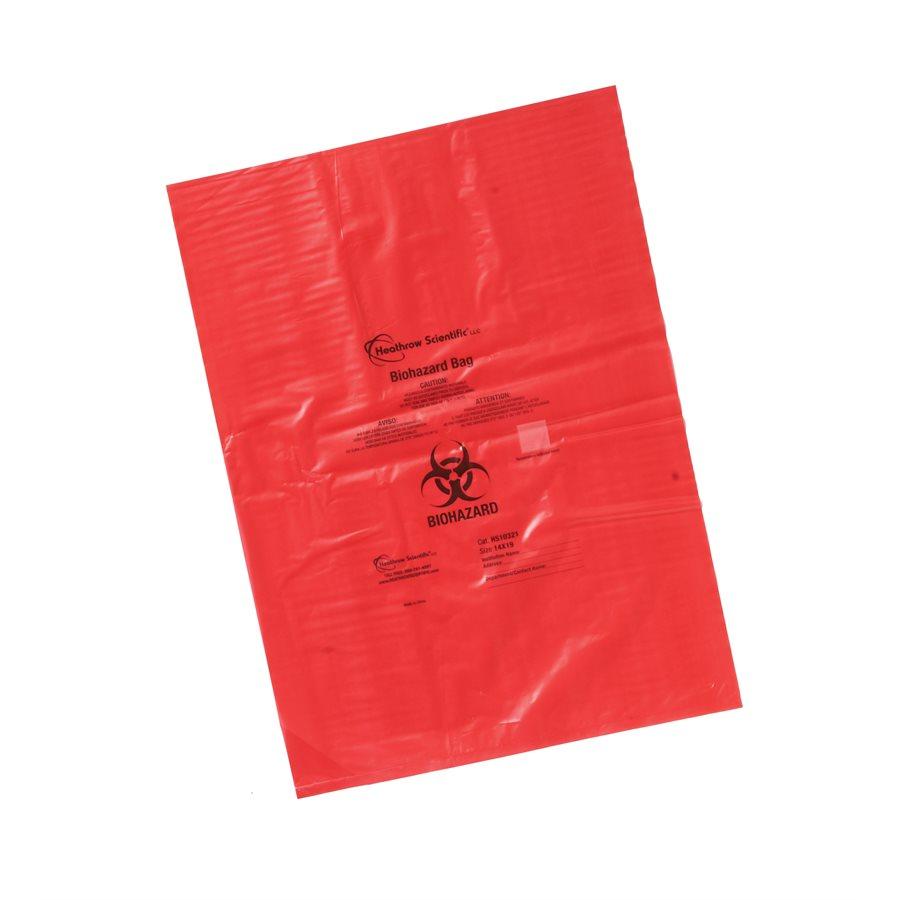 Heathrow Scientific 10322 Biohazard Bags, PP 19x23" (483x584mm), Red
