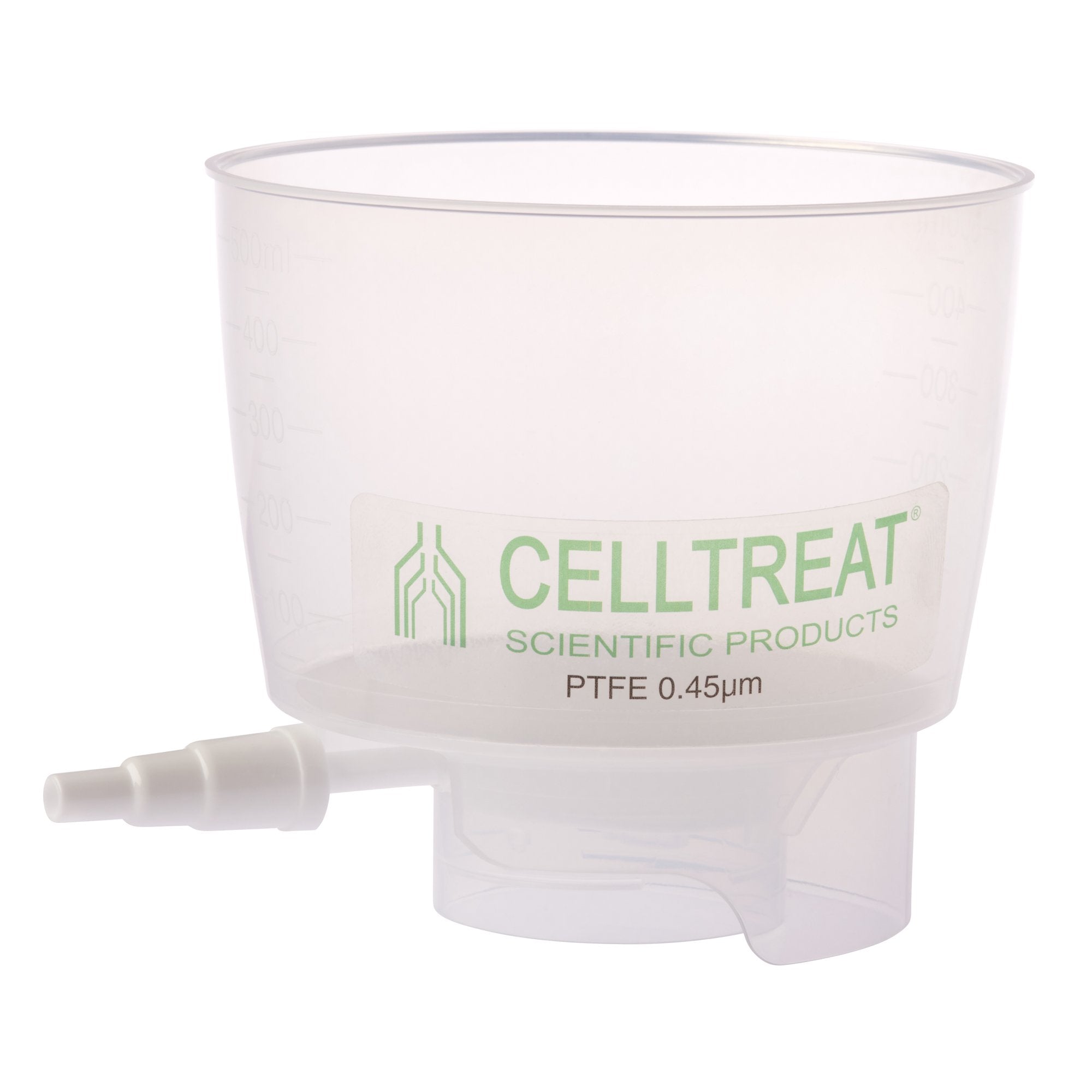 Celltreat 229725 500mL Polypropylene Bottle Top Filter, PTFE Filter Material, 0.45um, 90mm, Non-sterile